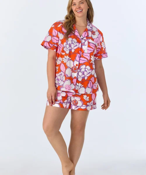 BedHead X Trina Turk Gardenia Short Sleeve Classic Woven Cotton Poplin Shorty PJ Set -Bedheadpjs Pajama Shop plus size BH240109 1265B GARDENIA 382 1