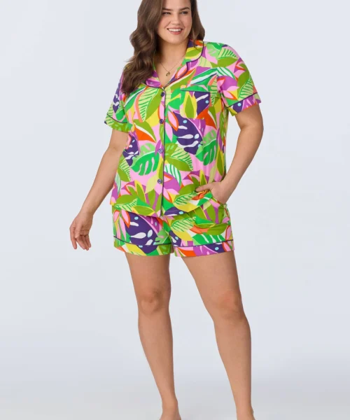 BedHead X Trina Turk Jungle Leaves Short Sleeve Classic Shorty Stretch Jersey PJ Set 8 BedHead X Trina Turk Jungle Leaves Short Sleeve Classic Shorty Stretch Jersey PJ Set -Bedheadpjs Pajama Shop plus size BH240110 1267B JUNGLE LEAVES 881 1