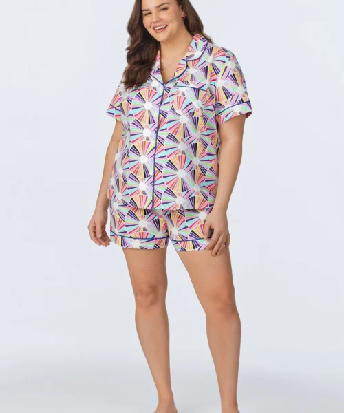 BedHead X Trina Turk Fanfare Short Sleeve Classic Woven Cotton Poplin Shorty PJ Set -Bedheadpjs Pajama Shop plus size BH240111 1269B FANFARE 968 1