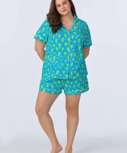BedHead X Trina Turk Geo Arches Short Sleeve Classic Shorty Stretch Jersey PJ Set -Bedheadpjs Pajama Shop plus size BH240112 1271B GEO ARCHES 602 1