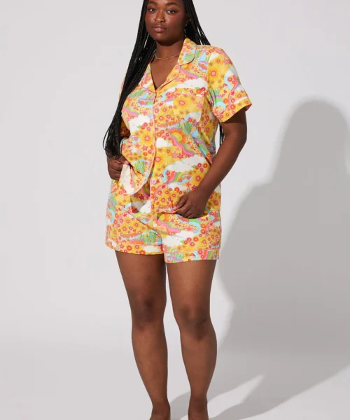 Good Vibes Short Sleeve Classic Shorty Stretch Jersey PJ Set -Bedheadpjs Pajama Shop plus size BH240115 1292B GOOD VIBES 002 1
