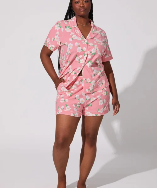 Pink Magnolias Short Sleeve Classic Shorty Stretch Jersey PJ Set 8 Pink Magnolias Short Sleeve Classic Shorty Stretch Jersey PJ Set -Bedheadpjs Pajama Shop plus size BH240115 1295B PINK MAGNOLIAS 003 1