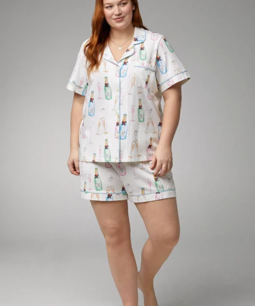 Champagne Wedding Short Sleeve Classic Shorty Stretch Jersey PJ Set -Bedheadpjs Pajama Shop plus size BH2427101 5083B CHAMPAGNE WEDDING 1058 FRONT