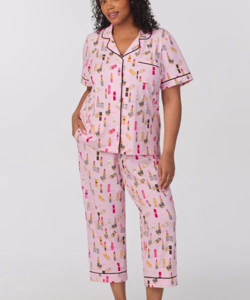 Pretty In Pink Short Sleeve Classic Stretch Jersey Cropped PJ Set 8 Pretty In Pink Short Sleeve Classic Stretch Jersey Cropped PJ Set -Bedheadpjs Pajama Shop plus size BH270073 1163B PRETTY IN PINK 054 1
