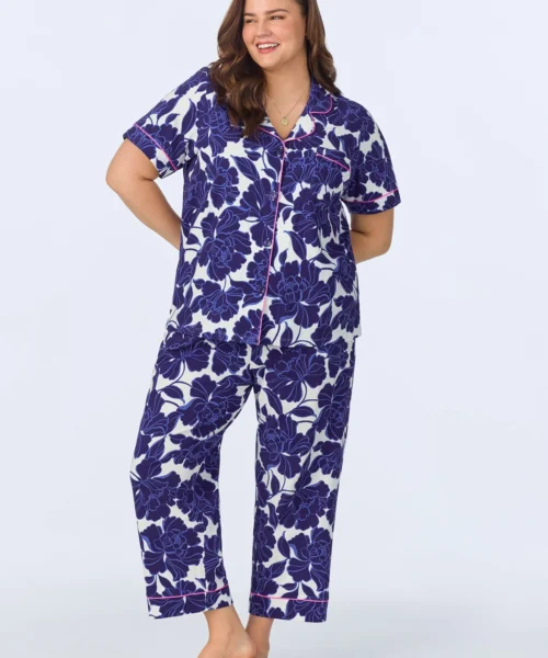 Isabella Flora Short Sleeve Classic Stretch Jersey Cropped PJ Set -Bedheadpjs Pajama Shop plus size BH270092 1227B ISABELLA FLORA 607 1