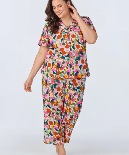 Lucia Short Sleeve Classic Woven Cotton Poplin Cropped PJ Set -Bedheadpjs Pajama Shop plus size BH270093 1222B LUCIA 663 1