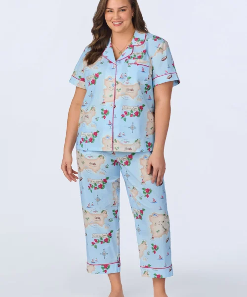 Ciao Capri Short Sleeve Classic Woven Cotton Poplin Cropped PJ Set 8 Ciao Capri Short Sleeve Classic Woven Cotton Poplin Cropped PJ Set -Bedheadpjs Pajama Shop plus size BH270093 1230B CIAO CAPRI 712 1