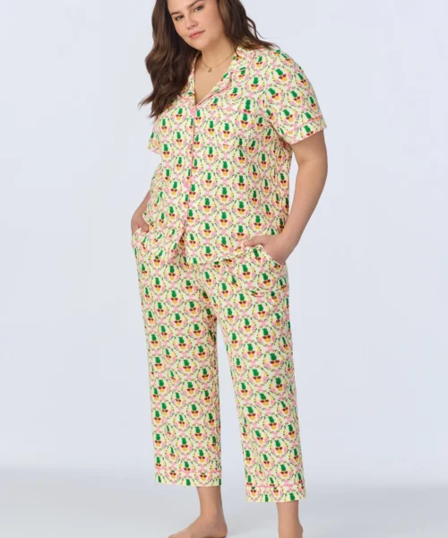 Pinacoolada Short Sleeve Classic Stretch Jersey Cropped PJ Set -Bedheadpjs Pajama Shop plus size BH270095 1238B PINACOOLADA 091 1