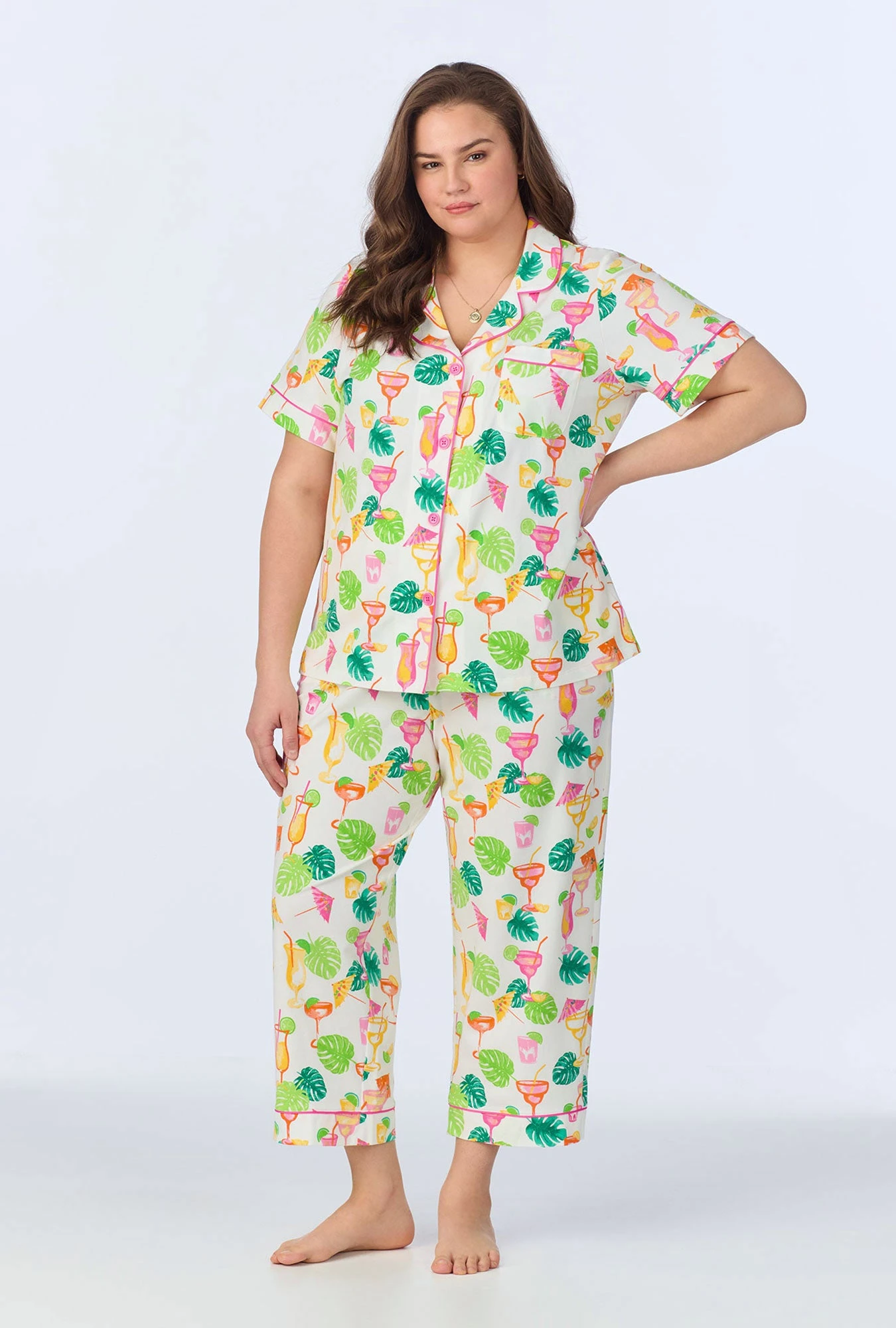 Vacation Libations Short Sleeve Classic Stretch Jersey Cropped PJ Set 5 Vacation Libations Short Sleeve Classic Stretch Jersey Cropped PJ Set - Image 5