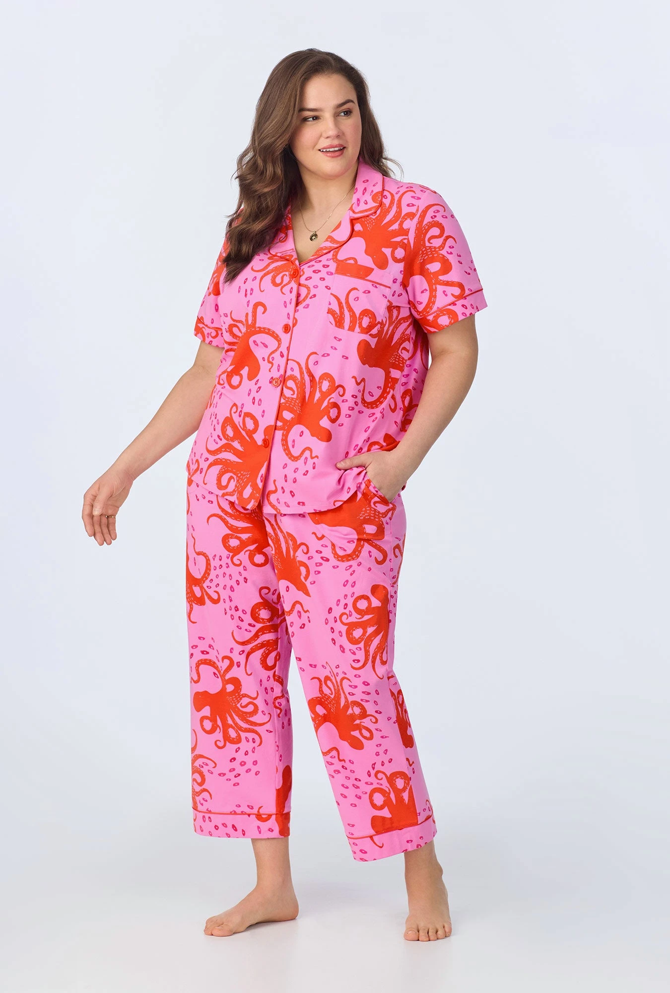 Sea Dreamers Short Sleeve Classic Stretch Jersey Cropped PJ Set 4 Sea Dreamers Short Sleeve Classic Stretch Jersey Cropped PJ Set - Image 4