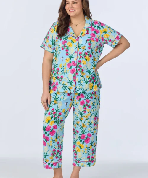 Tropical Paradise Short Sleeve Classic Stretch Jersey Cropped PJ Set -Bedheadpjs Pajama Shop plus size BH270095 1249B TROPICAL PARADISE 047 1