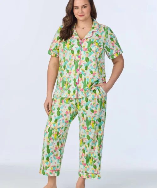 Cactus Garden Short Sleeve Classic Stretch Jersey Cropped PJ Set -Bedheadpjs Pajama Shop plus size BH270097 1244B CACTUS GARDEN 440 1