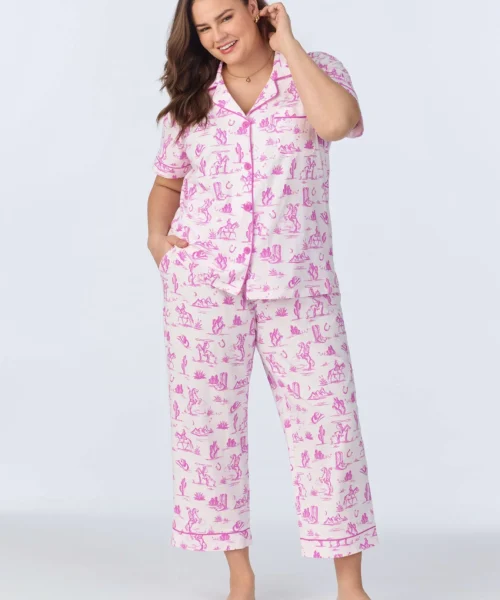 Cowgirl Toile Short Sleeve Classic Stretch Jersey Cropped PJ Set 10 Cowgirl Toile Short Sleeve Classic Stretch Jersey Cropped PJ Set -Bedheadpjs Pajama Shop plus size BH270097 1246B COWGIRL TOILE 264 1