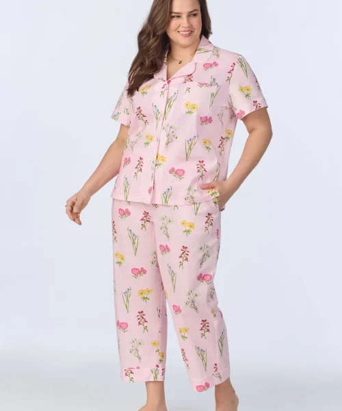 Western Wildflowers Short Sleeve Classic Woven Cotton Poplin Cropped PJ Set -Bedheadpjs Pajama Shop plus size BH270098 1232B WESTERN WILDFLOWERS 493 1
