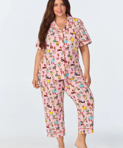 Bedhead X Bronwyn Newport Chic BoxersShort Sleeve Classic Stretch Jersey Cropped PJ Set -Bedheadpjs Pajama Shop plus size BH270102 1234B CHIC BOXERS 1185 1