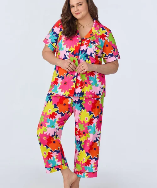 BedHead X Trina Turk Pop Floral Short Sleeve Classic Cropped Stretch Jersey PJ Set -Bedheadpjs Pajama Shop plus size BH270112 1270B POP FLORAL 552 1
