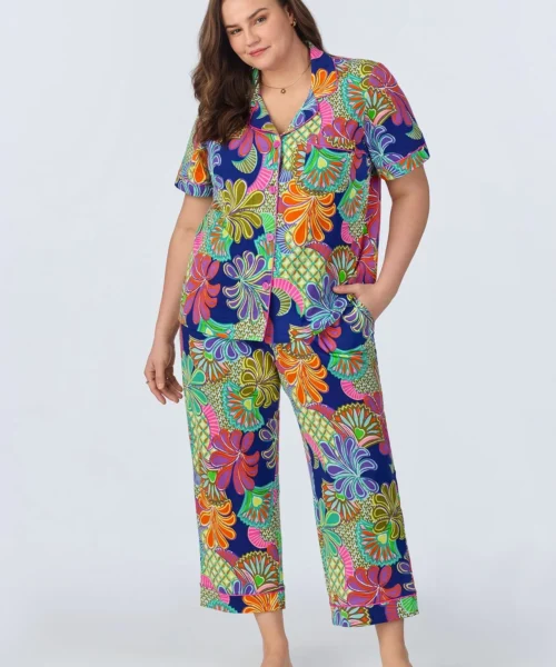 BedHead X Trina TurkZanzibar Short Sleeve Classic Cropped Stretch Jersey PJ Set -Bedheadpjs Pajama Shop plus size BH270112 1272B ZANZIBAR 636 1