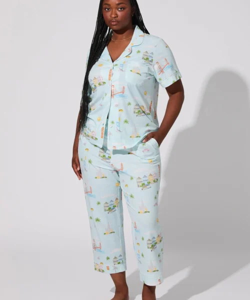 City By The Bay Short Sleeve Classic Stretch Jersey Cropped PJ Set 11 City By The Bay Short Sleeve Classic Stretch Jersey Cropped PJ Set -Bedheadpjs Pajama Shop plus size BH270115 1282B CITY BY THE BAY 013 1