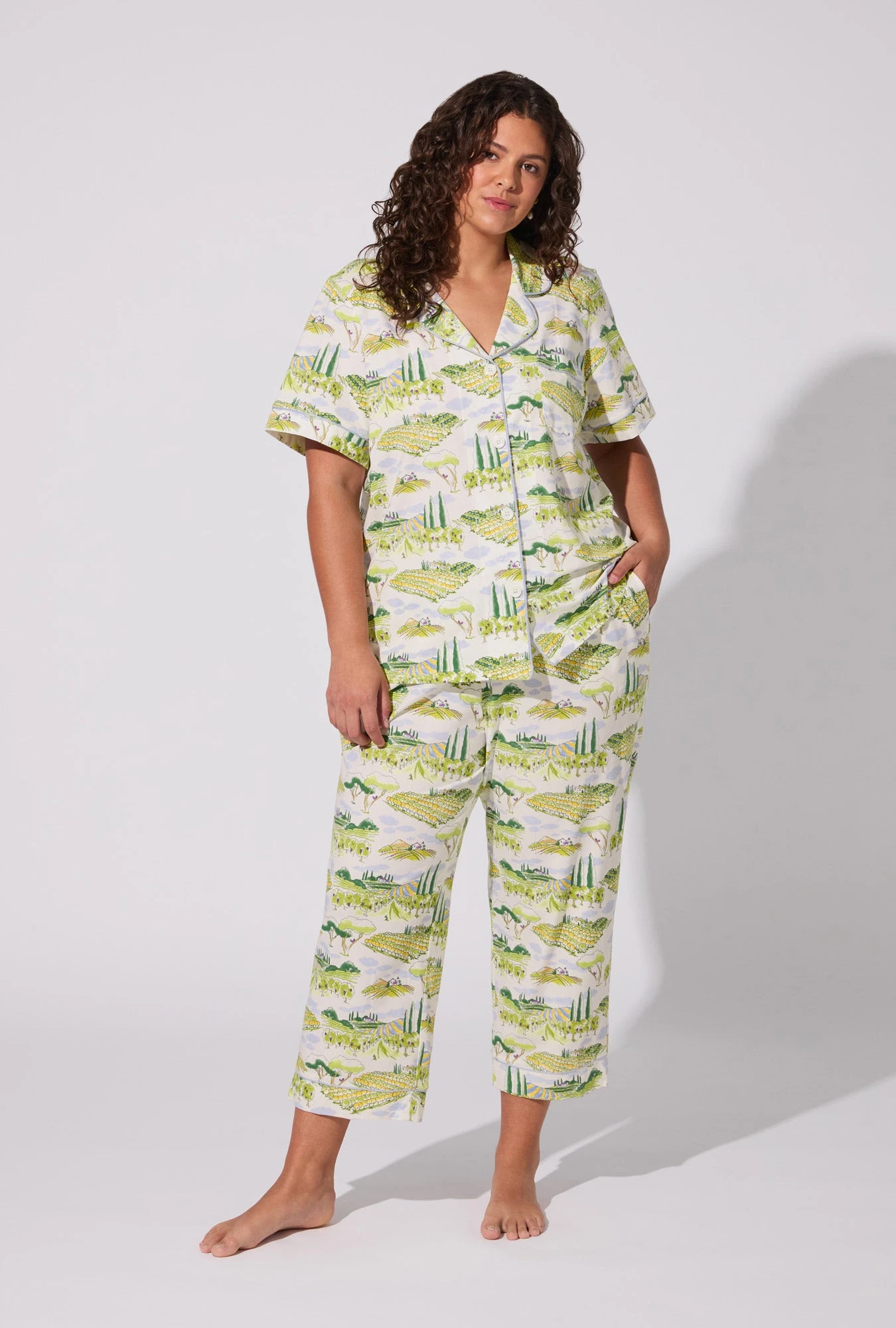 Wine Country Short Sleeve Classic Stretch Jersey Cropped PJ Set 5 Wine Country Short Sleeve Classic Stretch Jersey Cropped PJ Set - Image 5