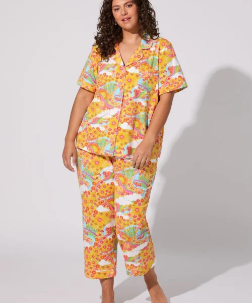 Good Vibes Short Sleeve Classic Stretch Jersey Cropped PJ Set 10 Good Vibes Short Sleeve Classic Stretch Jersey Cropped PJ Set -Bedheadpjs Pajama Shop plus size BH270115 1292B GOOD VIBES 008 1