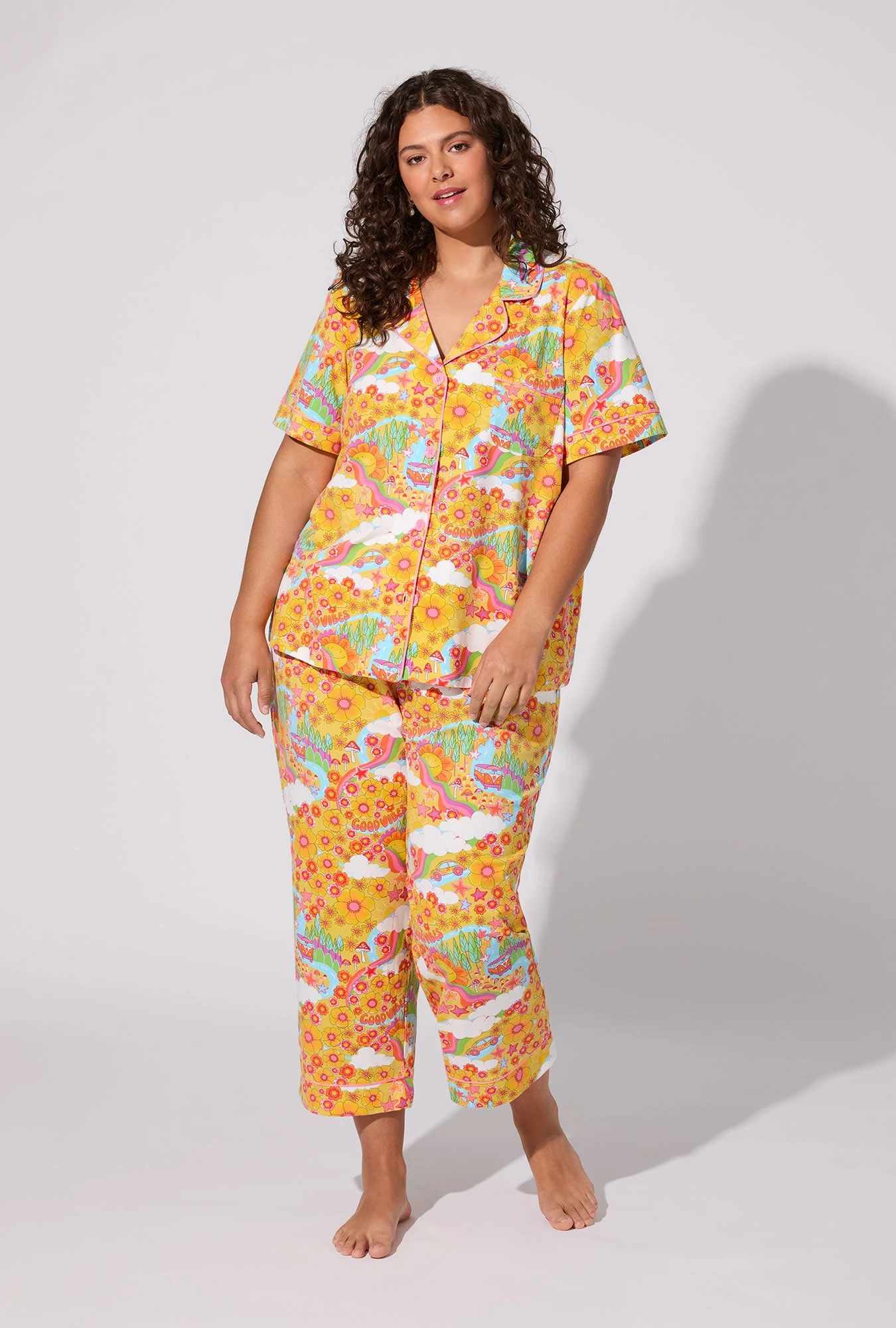 Good Vibes Short Sleeve Classic Stretch Jersey Cropped PJ Set 5 Good Vibes Short Sleeve Classic Stretch Jersey Cropped PJ Set - Image 5