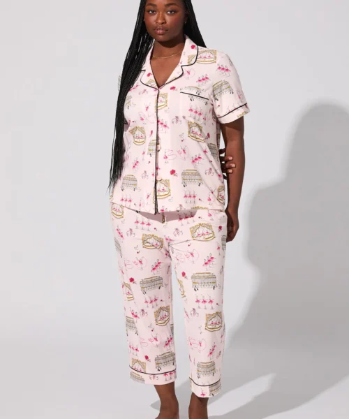 Swan Lake Short Sleeve Classic Stretch Jersey Cropped PJ Set -Bedheadpjs Pajama Shop plus size BH270115 2828B SWAN LAKE 003 1