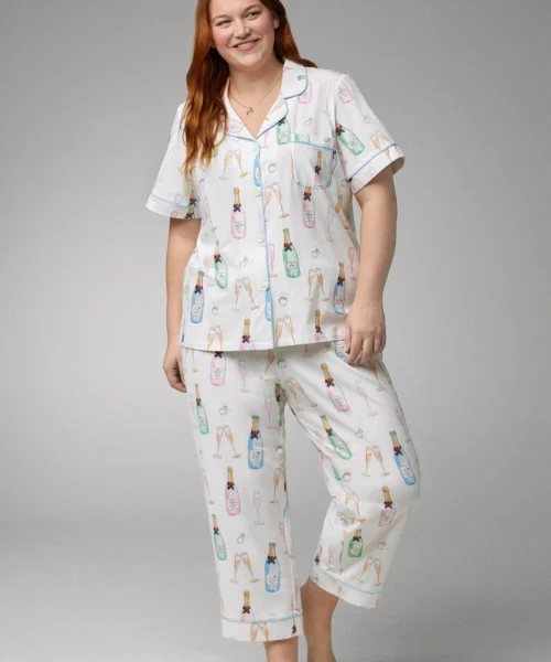 Champagne Wedding Short Sleeve Classic Stretch Jersey Cropped PJ Set -Bedheadpjs Pajama Shop plus size BH2727101 5083B CHAMPAGNE WEDDING 1030 FRONT