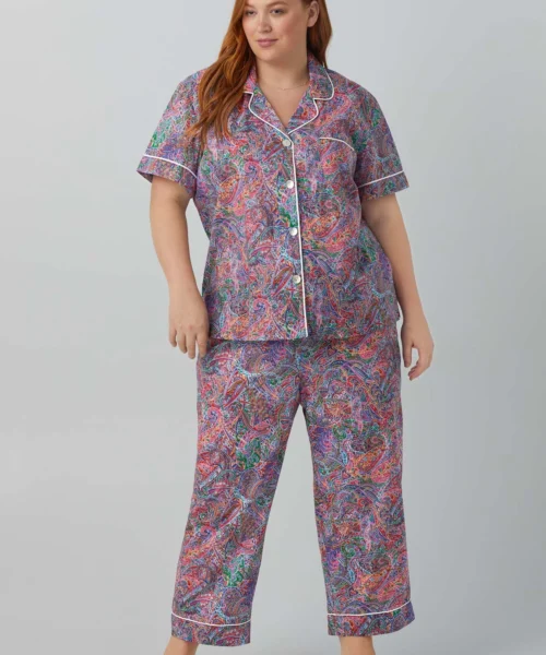 Dana Sharmin Short Sleeve Classic Woven Cotton Tana Lawn® Cropped PJ Set Made With Liberty Fabrics -Bedheadpjs Pajama Shop plus size BH2727170 7910B DANA SHARMIN 871 FRONT
