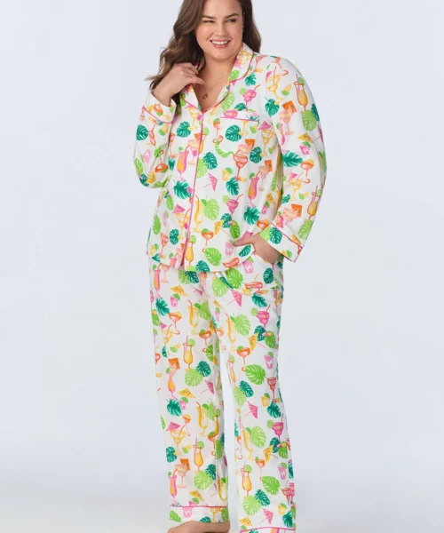 Vacation Libations Long Sleeve Classic Stretch Jersey PJ Set -Bedheadpjs Pajama Shop plus size BH290095 1242B VACATION LIBATIONS 1165 1