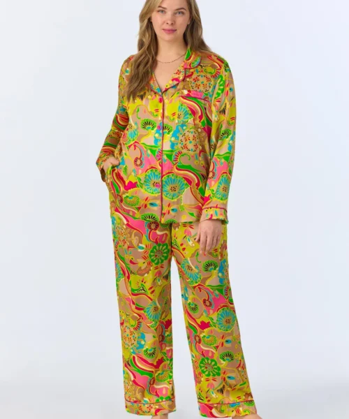 BedHead X Trina Turk Heritage Long Sleeve Classic Woven Washable Silk Satin PJ Set -Bedheadpjs Pajama Shop plus size BH290107 1262B HERITAGE 251 1