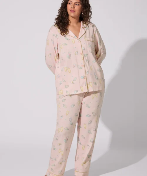 Oyster And Champagne Long Sleeve Classic Stretch Jersey PJ Set -Bedheadpjs Pajama Shop plus size BH290115 1291B OYSTERS AND CHAMPAGNE 008 1