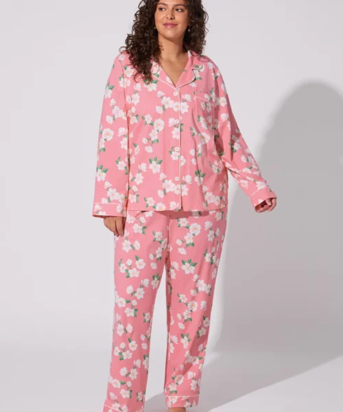 Pink Magnolias Long Sleeve Classic Stretch Jersey PJ Set 8 Pink Magnolias Long Sleeve Classic Stretch Jersey PJ Set -Bedheadpjs Pajama Shop plus size BH290115 1295B PINK MAGNOLIAS 005 1