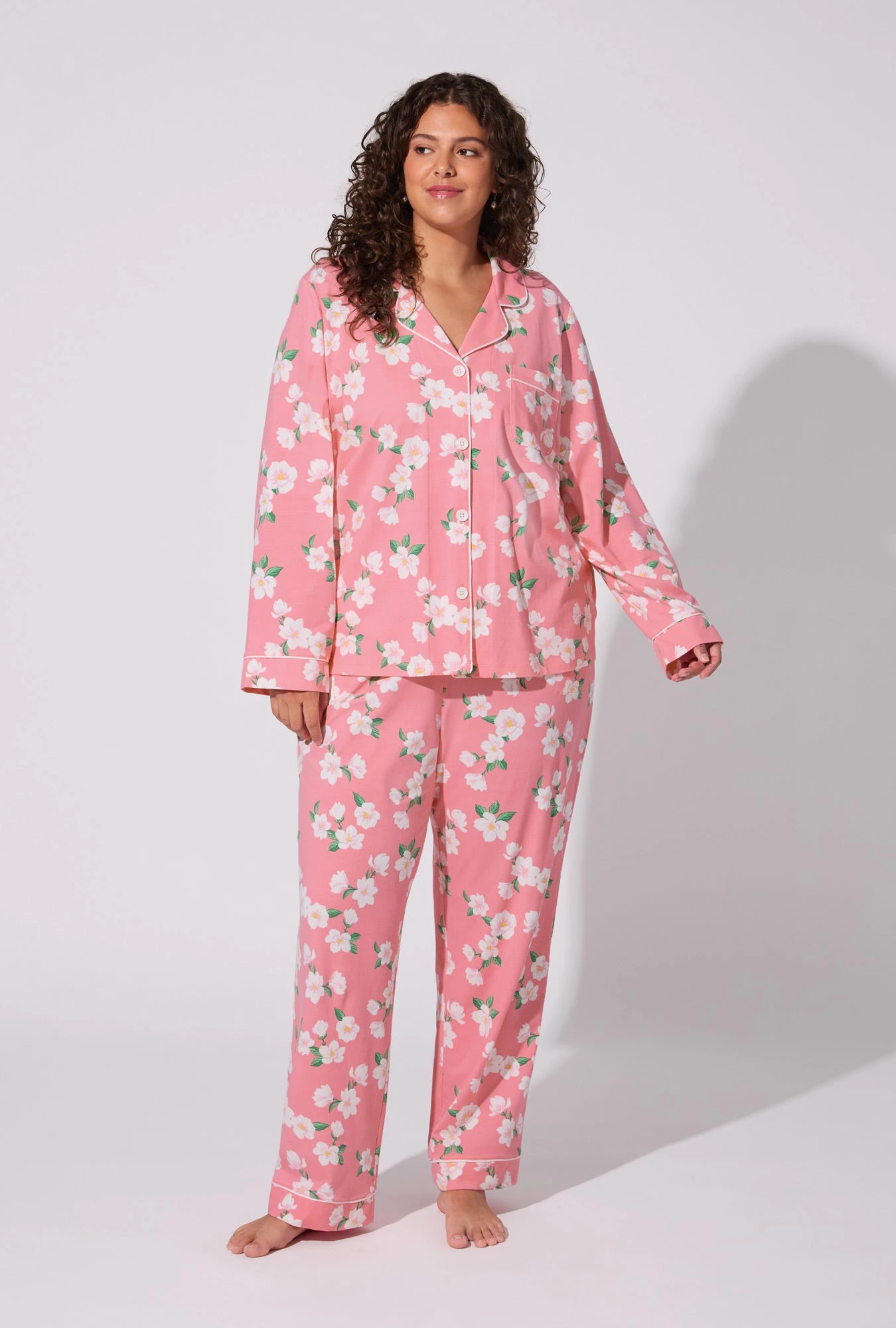 Pink Magnolias Long Sleeve Classic Stretch Jersey PJ Set 4 Pink Magnolias Long Sleeve Classic Stretch Jersey PJ Set - Image 4