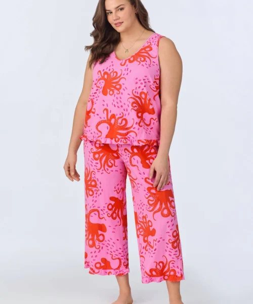 Sea Dreamers Ruffle Tank Stretch Cropped PJ Set -Bedheadpjs Pajama Shop plus size BH320095 1247B SEA DREAMERS 1095 1