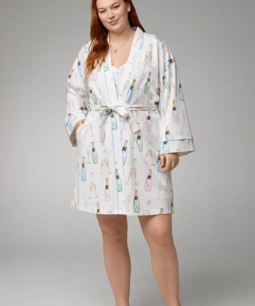 Champagne Wedding Banded Collar Stretch Jersey Robe -Bedheadpjs Pajama Shop plus size BH4427101 5083B CHAMPAGNE WEDDING 1142 FRONT 2