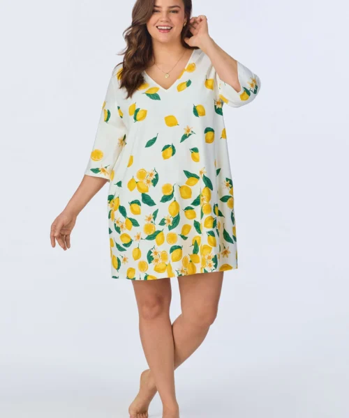Main Squeeze Border Stretch Jersey Sleep Dress -Bedheadpjs Pajama Shop plus size BH450092 1228B MAIN SQUEEZE BOARDER 242 1