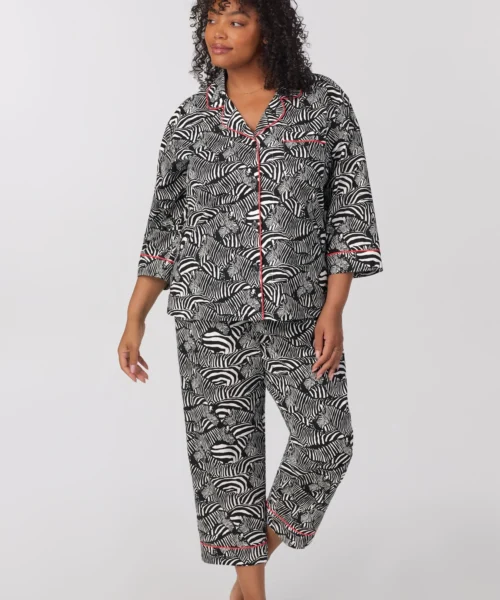 Bedhead X Trina Turk Zebra Safari 3/4 Sleeve Classic Woven Cotton Cropped PJ Set -Bedheadpjs Pajama Shop plus size BH470071 4920B ZEBRA 301 1