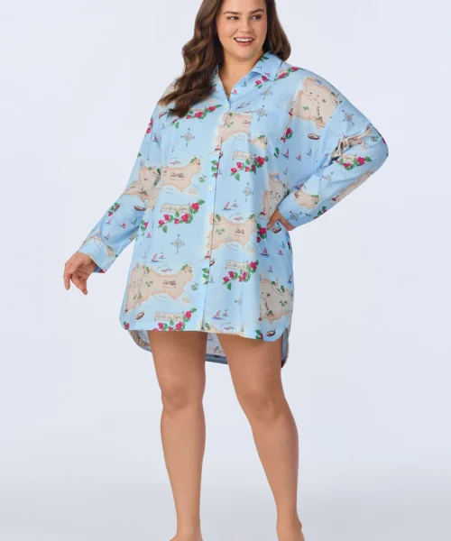 Ciao Capri High Low Woven Cotton Poplin Boyfriend Shirt -Bedheadpjs Pajama Shop plus size BH810093 1230B CIAO CAPRI 794 1