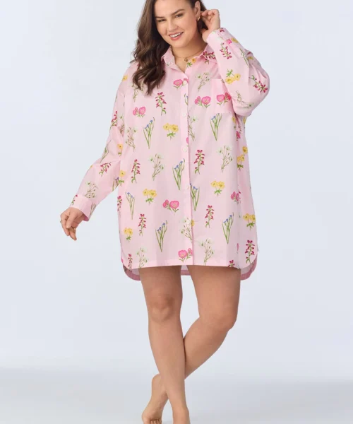 Western Wildflowers High Low Woven Cotton Poplin Boyfriend Shirt -Bedheadpjs Pajama Shop plus size BH810098 1232B WESTERN WILDFLOWERS 535 1